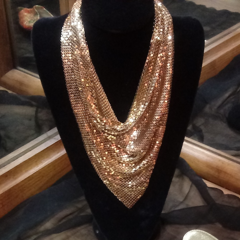 VTG 70's Oromesh Gold Tone Scarf Neclace